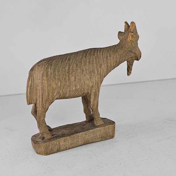 Handcrafted Wooden Goat Figurine Rustic Animal Sculpture Home Decor Accent Art - Picture 5 of 9